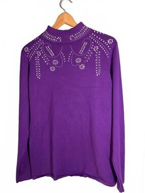 Vintage Questions ? Purple Top with Rhinestone Floral Design Western XL